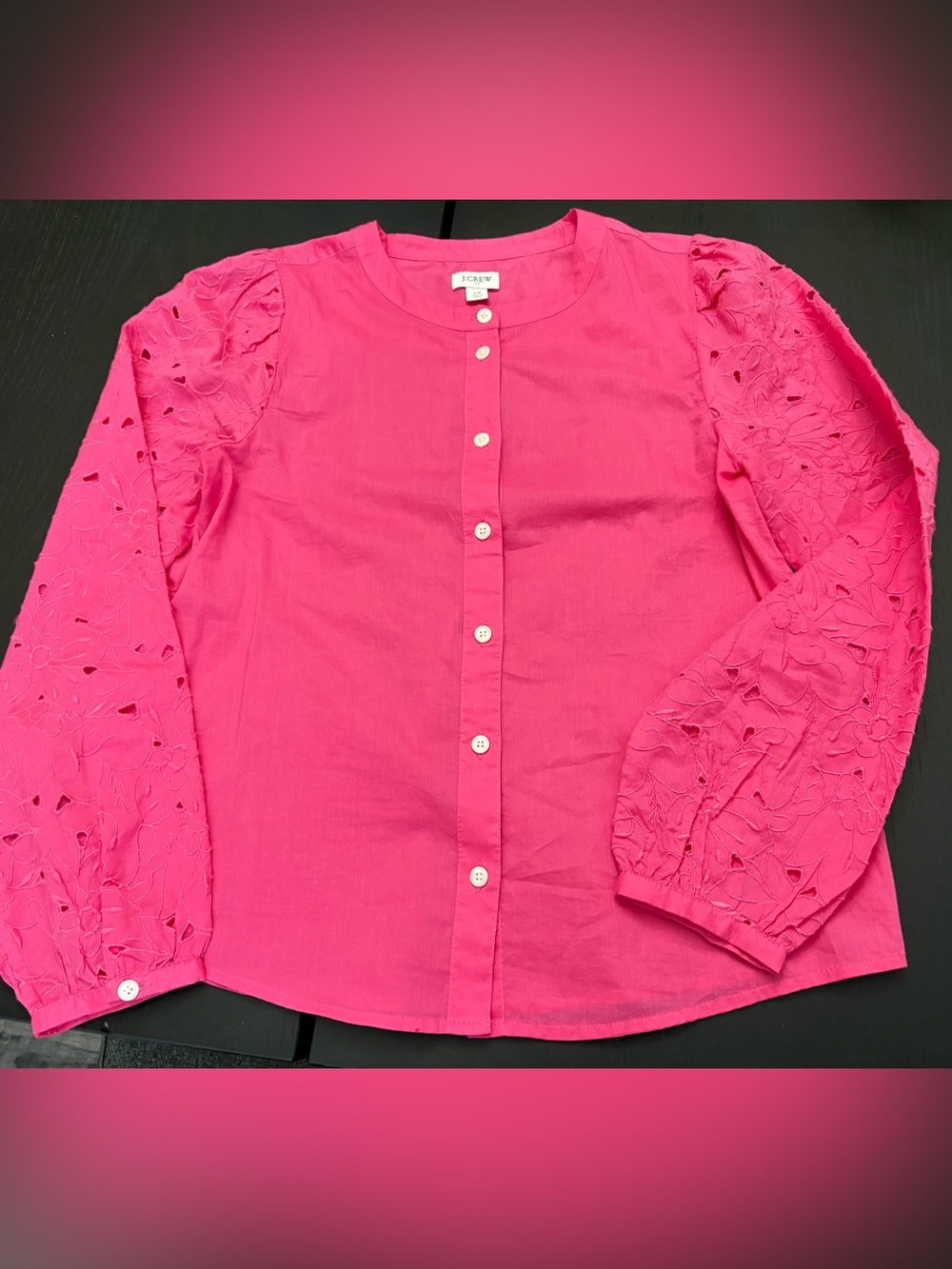 J. Crew Hot Pink Button-Front Blouse with Eyelet Sleeves